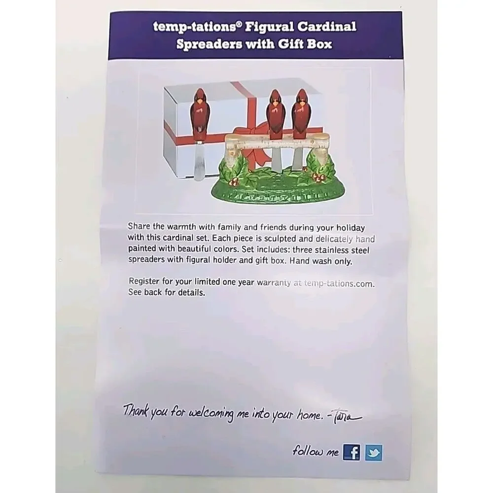Temp-Tations Figural Cardinal Spreaders w/ Gift‎ Box U266